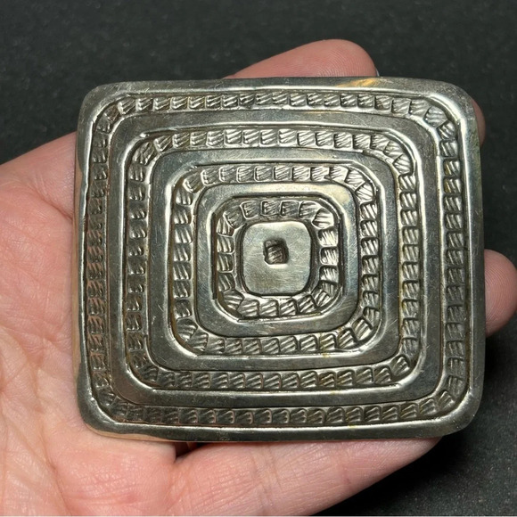 Lunacy Alpaca Silvetone Squared Engraved Belt Buckle - Picture 1 of 5